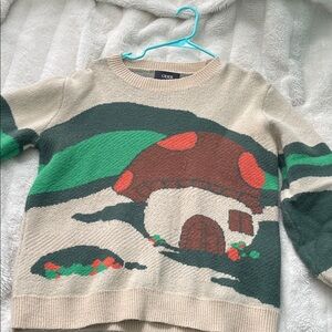 Cider Beige Sweater with Mushroom Design